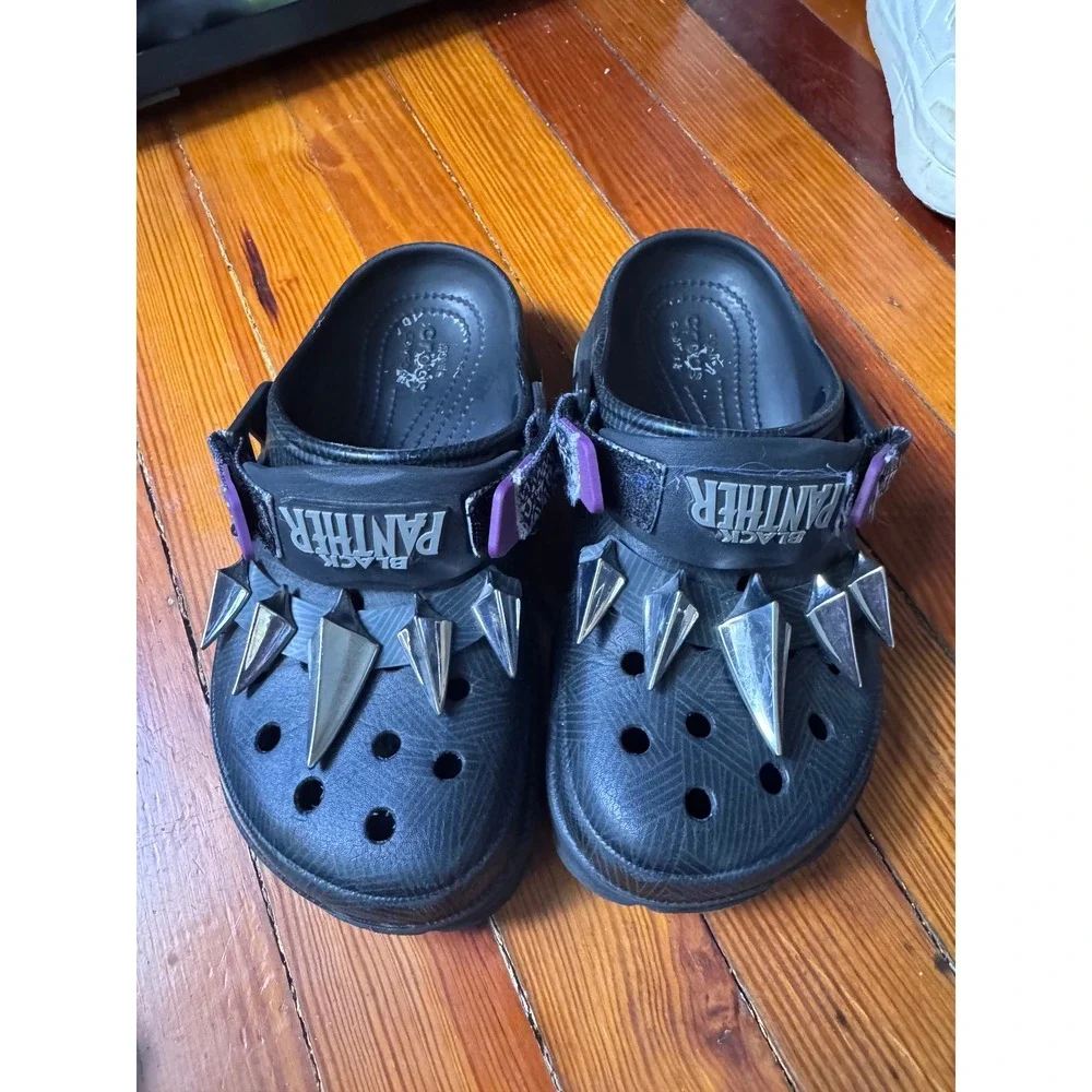 Crocs Black Panther All-Terrain Clogs Marvel Wakanda Forever Black Silver Mens 5